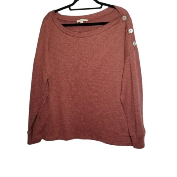 Listicle‎ Womens Rust Button-Shoulder Long-Sleeve Ribbed Top Size Large - Picture 1 of 10